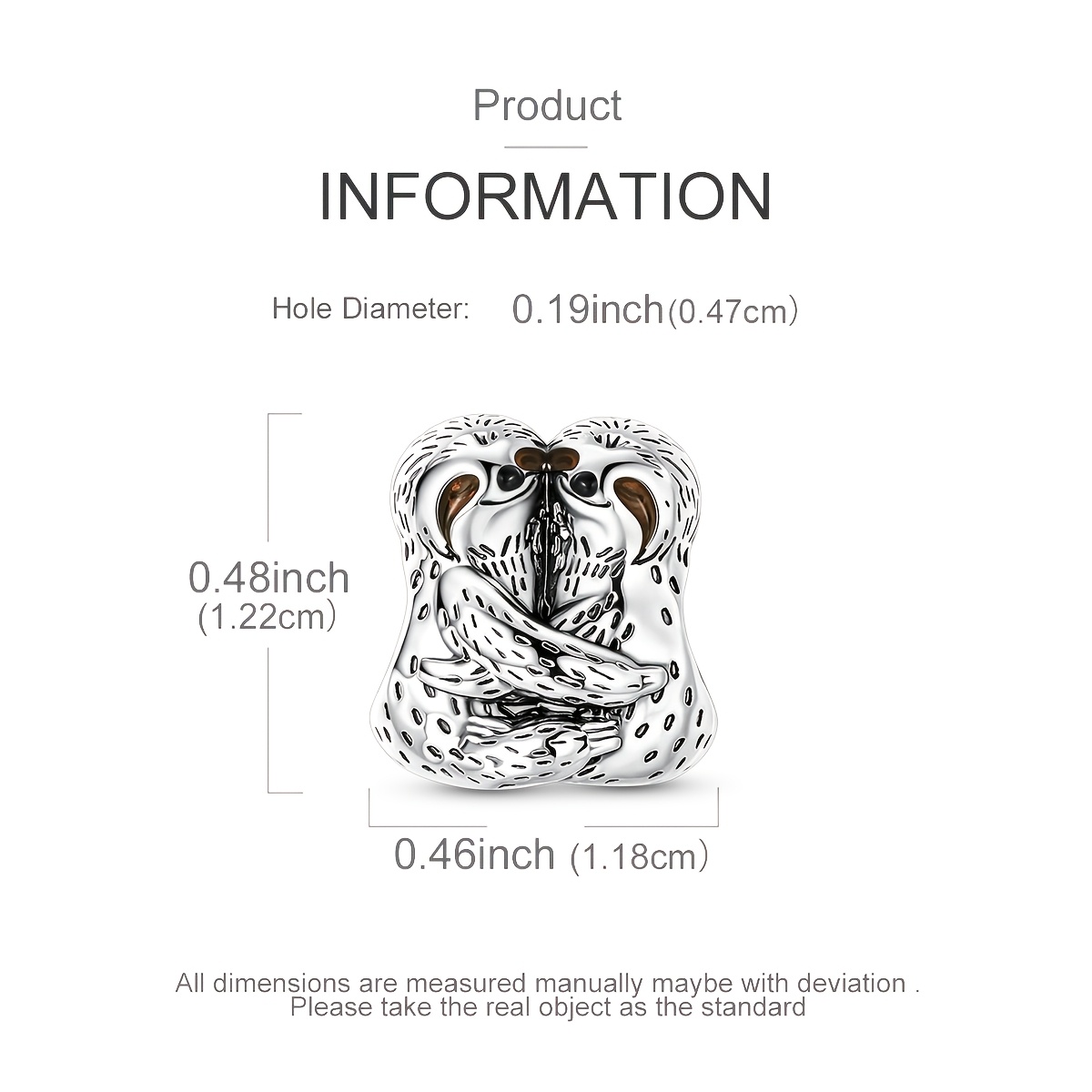 Sloth Couple Silver Plated Bead Charm for Bracelet and Necklace